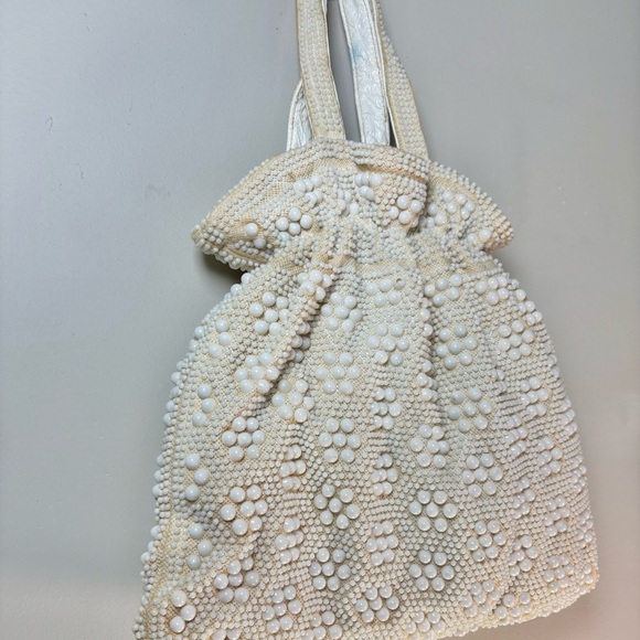 Vintage 1950s Candy Dot Cream & White Double Beaded Hand Bag - Picture 3 of 15